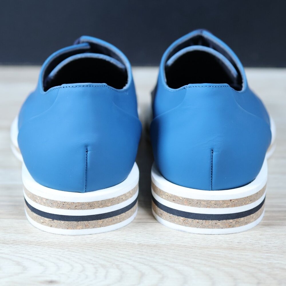 Robert Clergerie Shoes Mens Size 8.5 Blue White Derby Leather‎ Plain Toe France - Picture 4 of 8